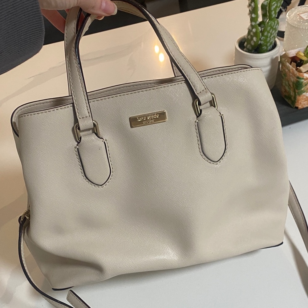 kate spade cream saffiano satchel with gold hardware